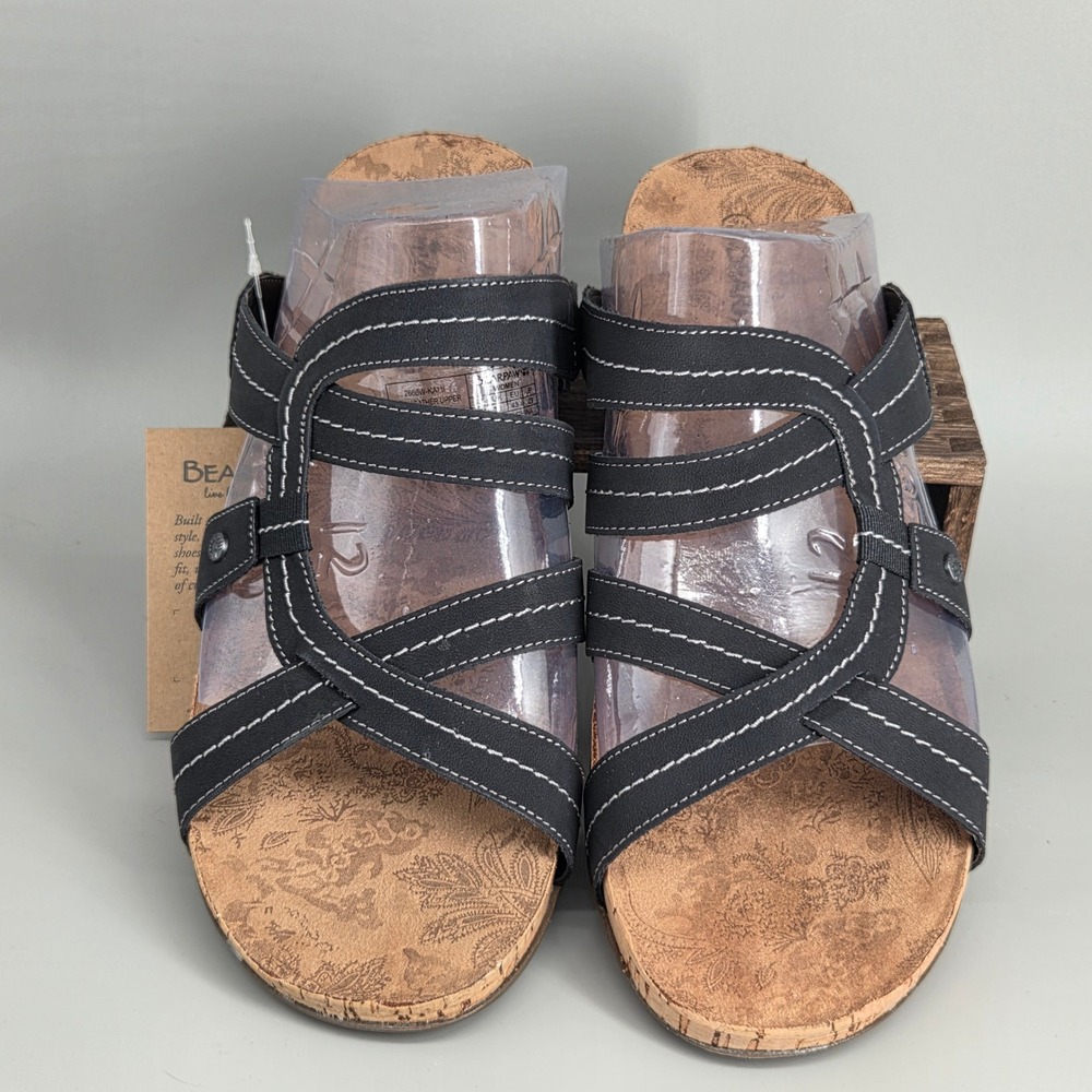 Bearpaw Kai II Sandals Women 12 Black Strappy‎ Cork Footbed Casual Comfort Boho
